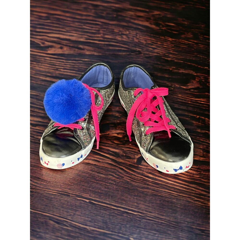 Disney Black Multicolor Glitter Minnie Mouse Rock The Dots Pom Pom Shoes Sz 10